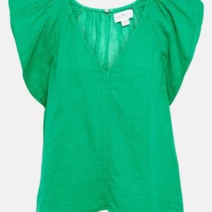 New with tags - Velvet Green Flutter Sleeve Blouse Relaxed Ruffled - size large